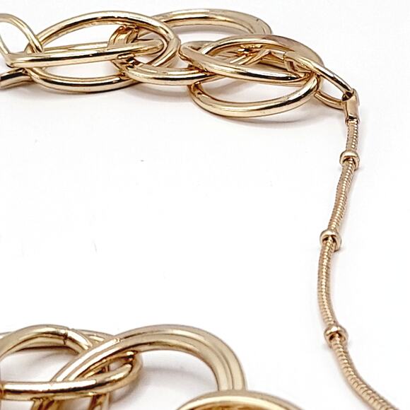 Chico’s Long Necklace NWT 48” Gold Tone Snake Chain with Interlocking Loops - Picture 12 of 12
